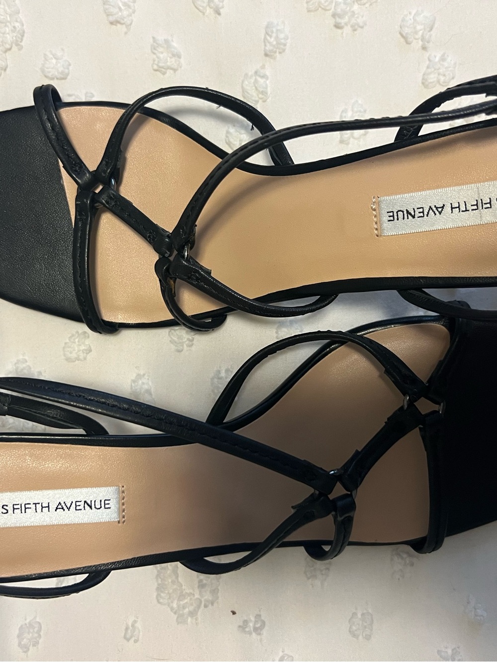 Saks Fifth Avenue Black Leather Strappy Slingback Heels Sandal Size 9.5M / 39.5